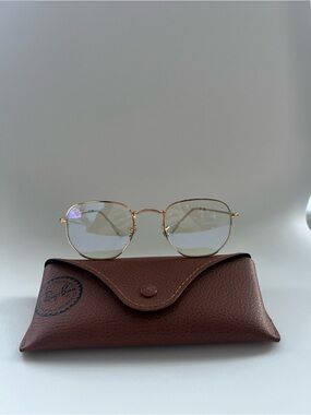 Ray‑Ban RB3548N Hexagonal Gold Sunglasses + Brown Case